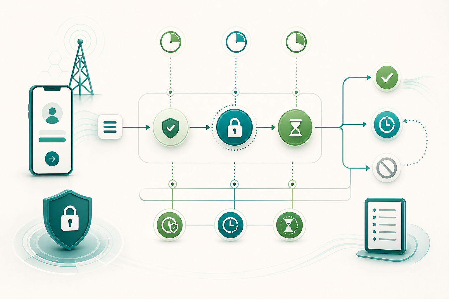 Diagrama operativo de estados y temporizadores para solicitudes OTP por SMS