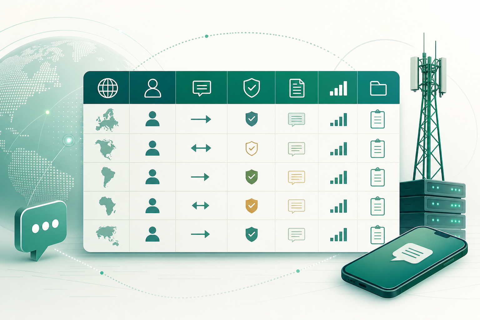 Operative Restriktionsmatrix für A2P-SMS-Routen nach Ziel, Absender und Verkehrsart