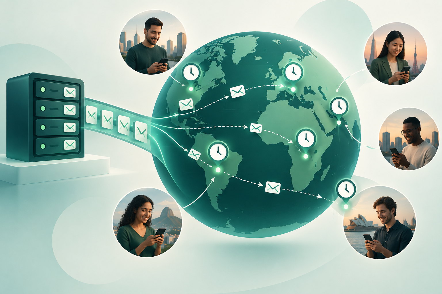 Diagrama da programação de SMS A2P internacionais de acordo com o fuso horário local do destinatário