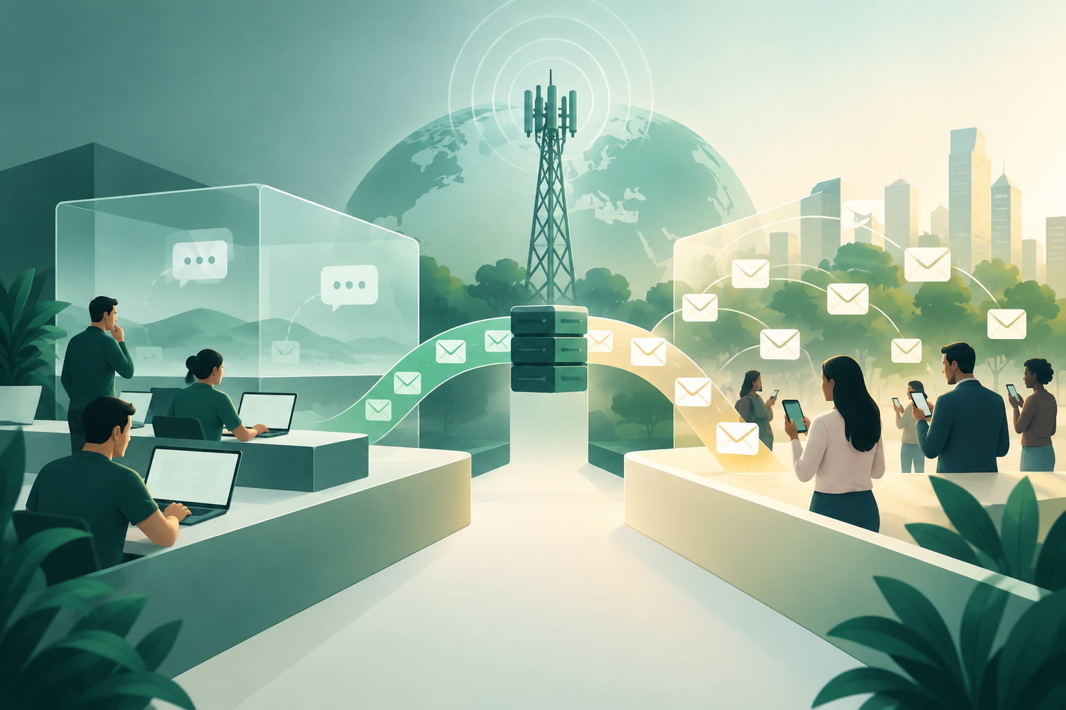 Conceptual illustration of A2P SMS test and production environments, showing the limits of the available evidence