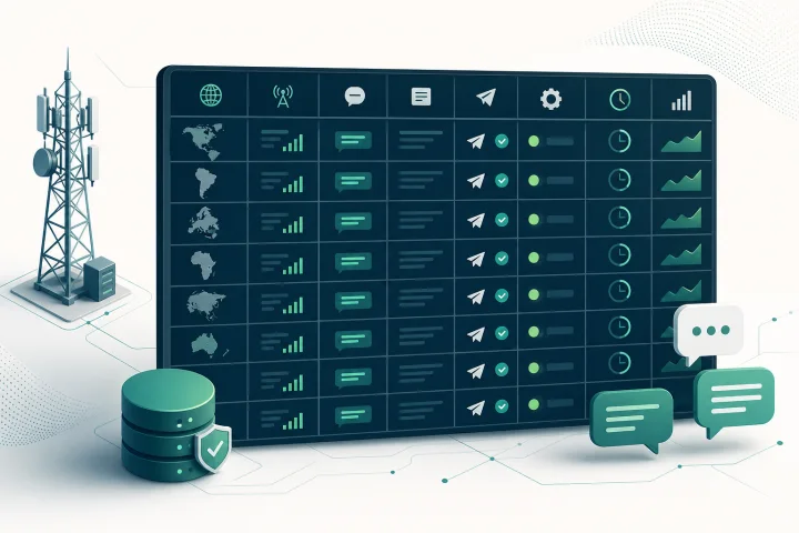 Matriz operativa de pruebas A2P SMS con destinos, redes, remitentes y resultados de entrega