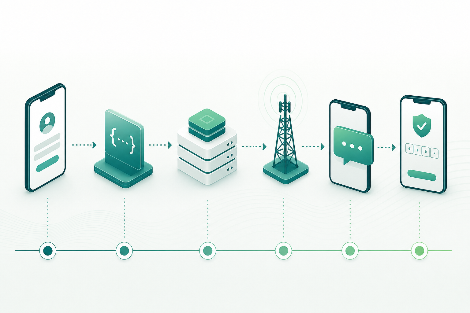 Diagrama de las etapas de latencia de un código OTP enviado por SMS
