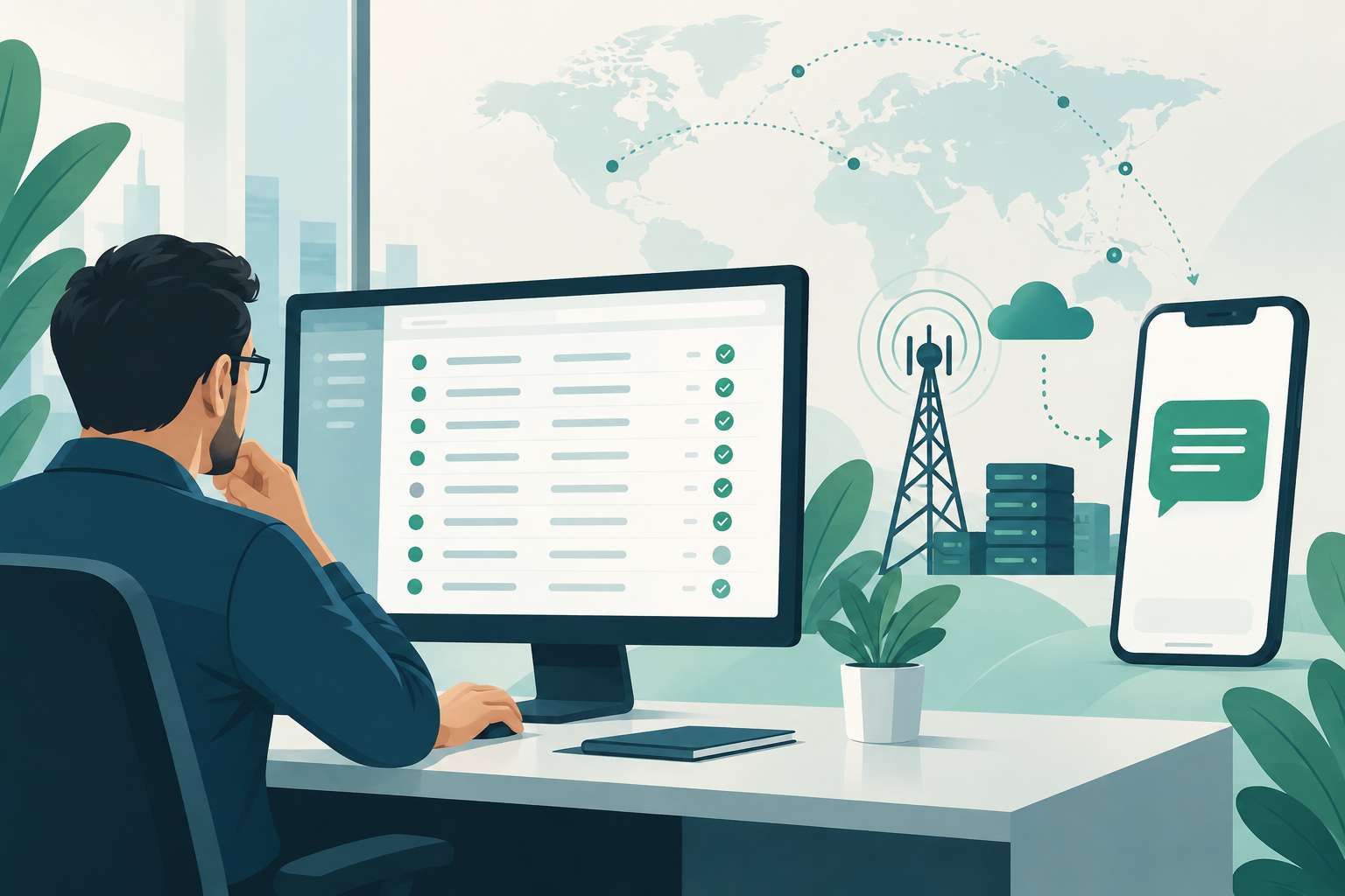 Equipa de operações analisa os registos de um SMS A2P assinalado como não recebido